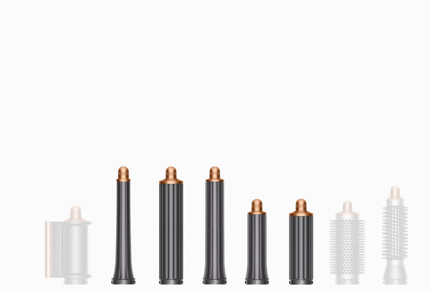 Imagen de todos los accesorios para el moldeador multifunción Dyson Airwrap.