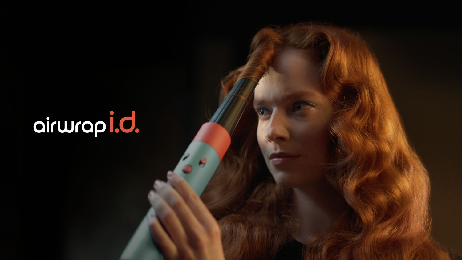 A close-up shot of the Ceramic Patina Dyson Airwrap i.d multi-styler and dryer and an extreme close-up of the light signalling Bluetooth connectivity.