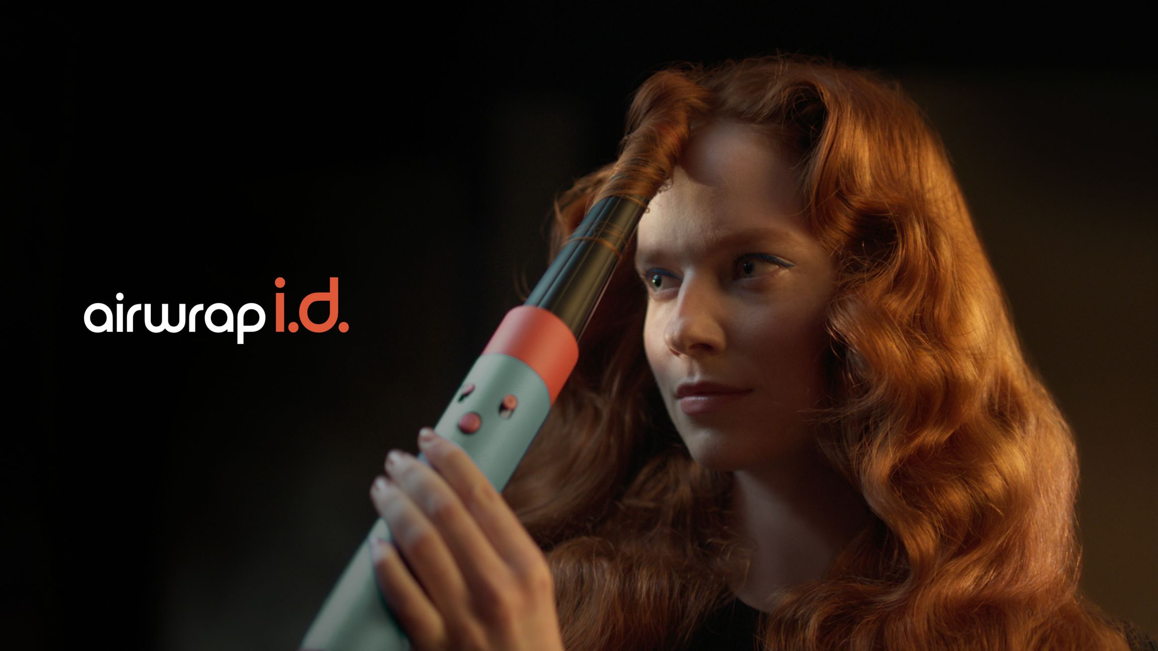 A close-up shot of the Ceramic Patina Dyson Airwrap i.d multi-styler and dryer and an extreme close-up of the light signalling Bluetooth connectivity.