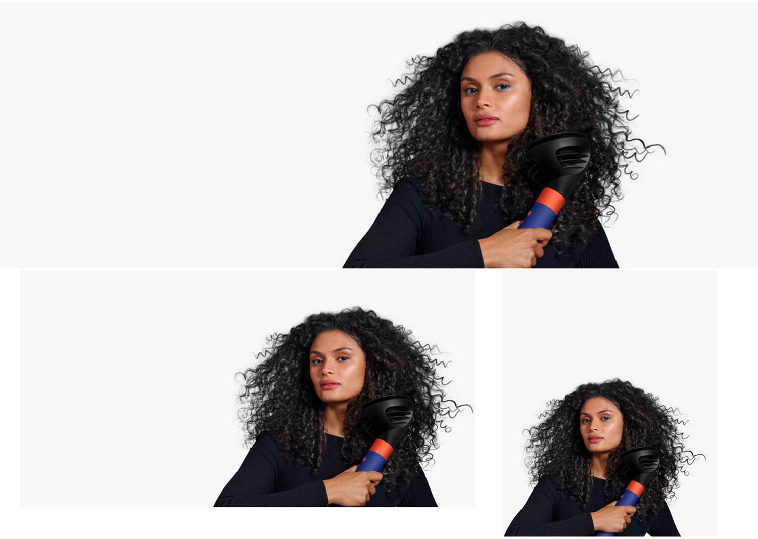 Model using the Dyson Airwrap i.d. to dry hair.