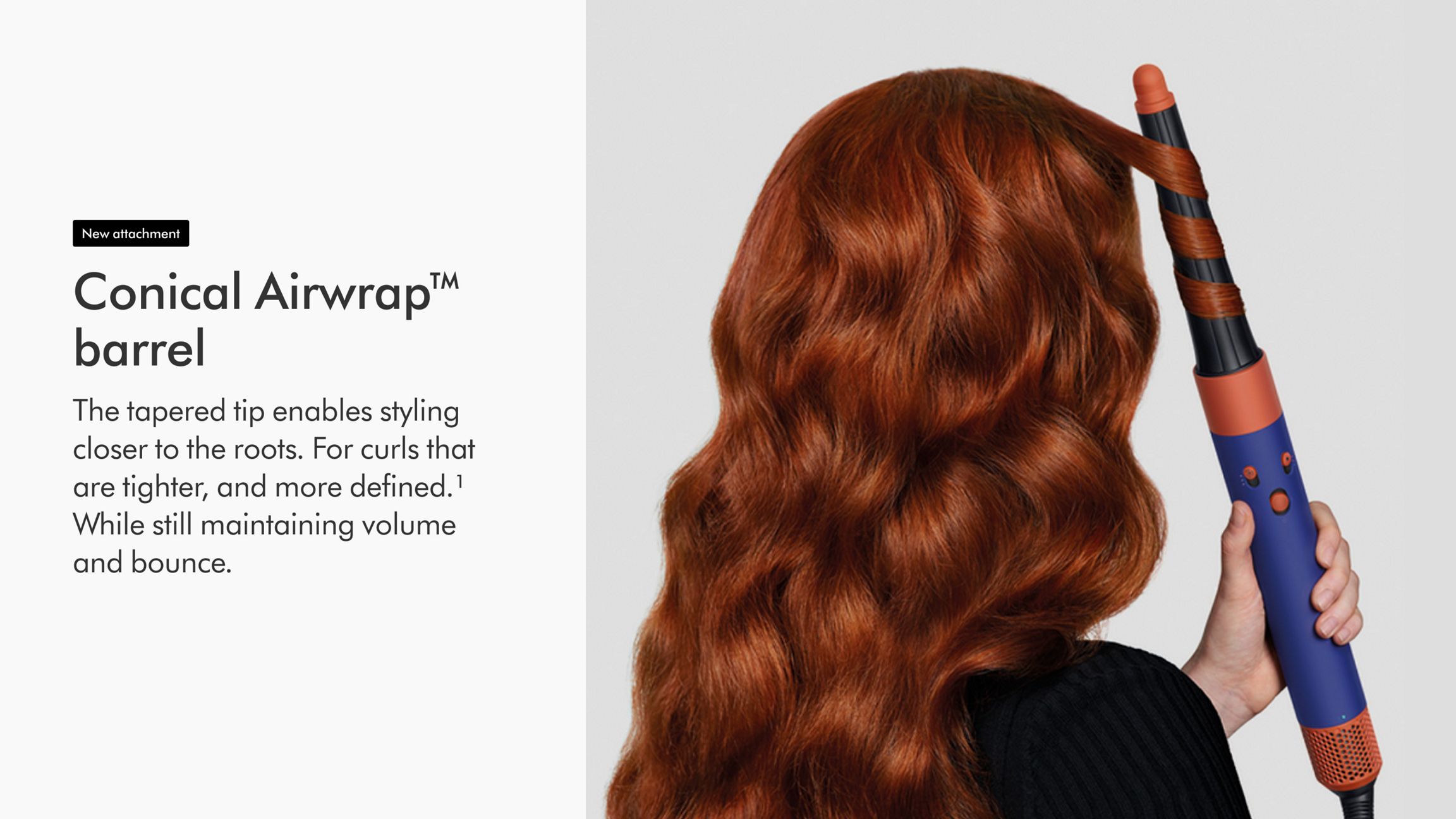 Dyson HS08 Airwrap i.d.™ multi-styler and dryer Straight+Wavy (Vinca Blue/Topaz) 8 View of back of woman’s hair as she curls it with the Dyson Airwrap ID.