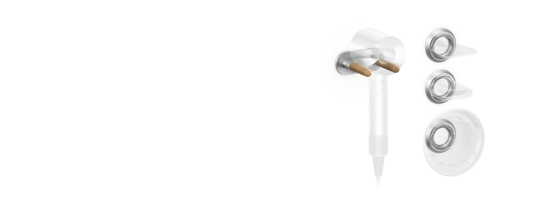 Supporto a parete con alloggiamenti per accessori magnetici per l’asciugacapelli Dyson Supersonic™
