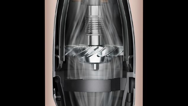 Et teknologibillede af motoren inde i håndtaget til Dyson Supersonic Nural hårtørreren.
