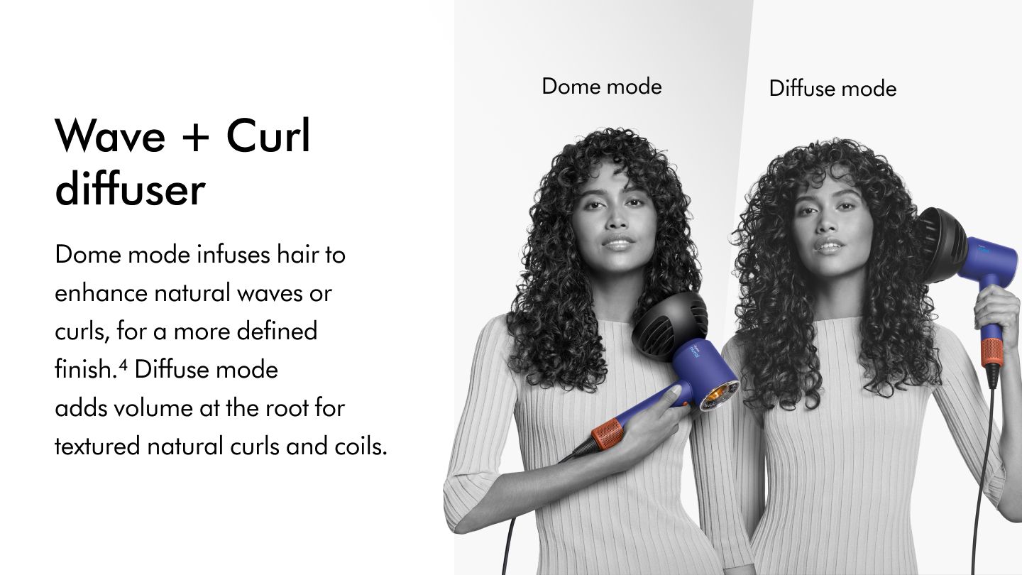 A model uses the Dyson Supersonic Nural hair dryer to style her hair.