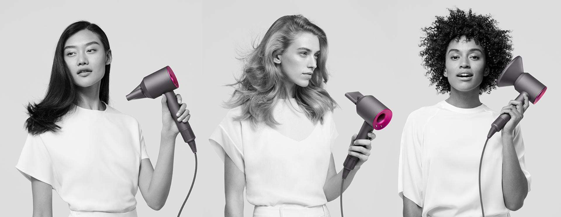 Dyson Supersonic hair dryer attachments in use