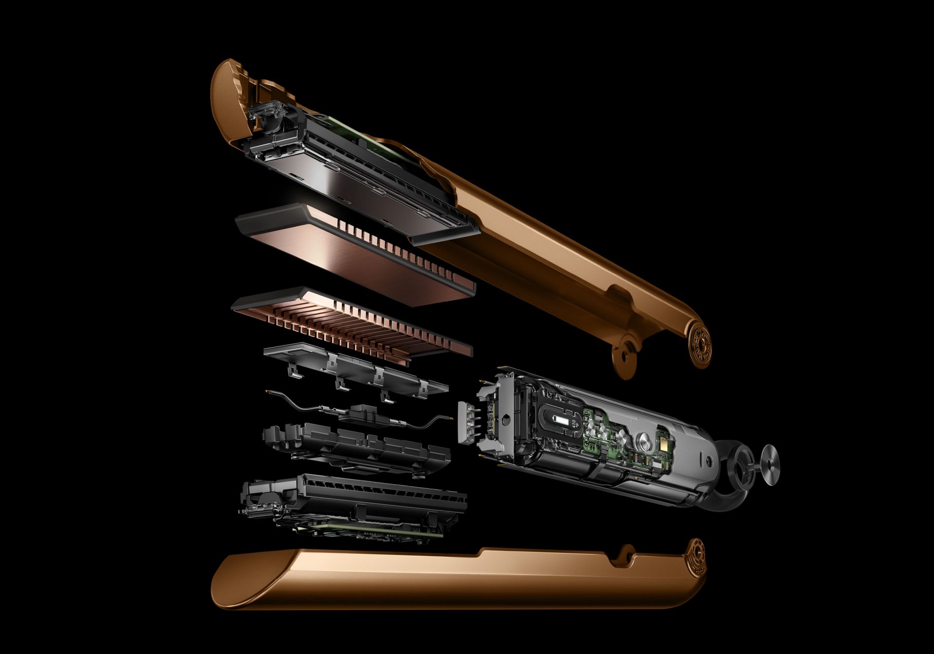 Immagine della piastra Dyson Corrale che si apre per mostrare la tecnologia interna
