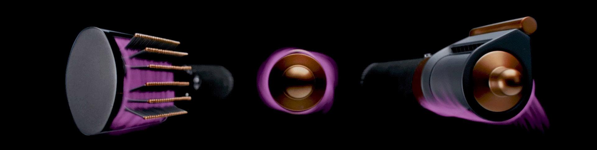 Animacja prezentująca efekt Coandy uzyskany przy użyciu nowych końcówek do multistylera Dyson Airwrap