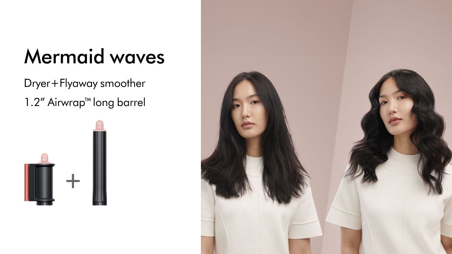 before and after side by side with model with mermaid waves hair and attachment