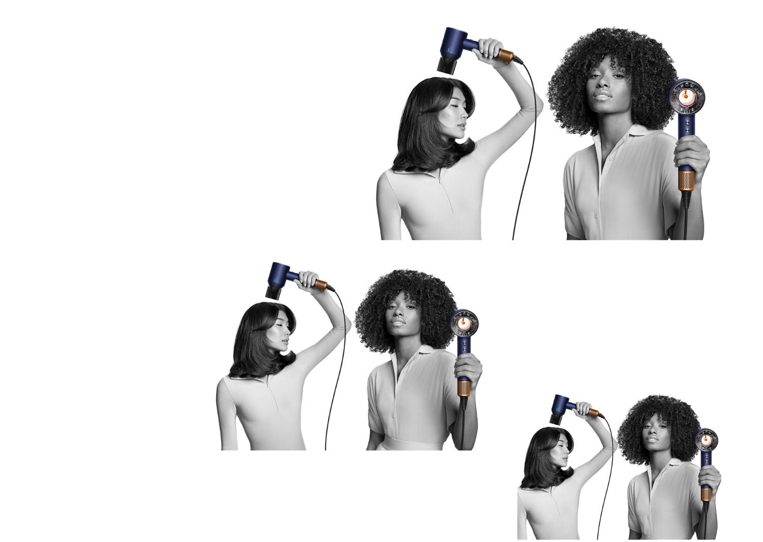 A woman with coily, voluminous hair and a man with short blunt hair.