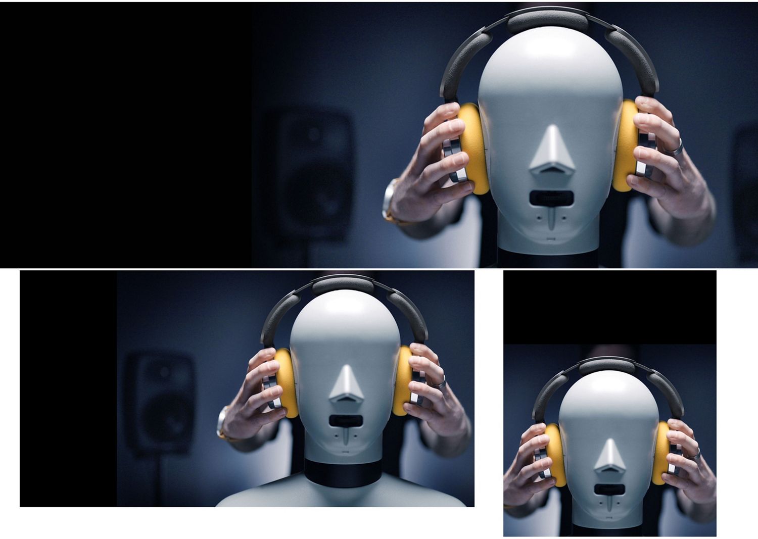 The Dyson OnTrac wireless headphones are tested for ergonomics in a Dyson lab.