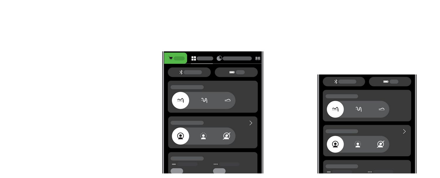 MyDysonアプリでダイソンOnTracヘッドホンのANCモードを表示したスマホ画面。 MyDysonアプリでダイソンOnTracヘッドホンのANCモードを表示したスマホ画面。