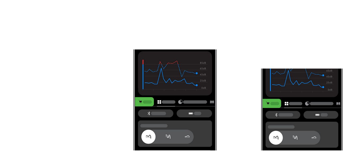 A phone screen showing the EQ settings for the Dyson OnTrac headphones on the MyDyson app. A phone screen showing the EQ settings for the Dyson OnTrac headphones on the MyDyson app.
