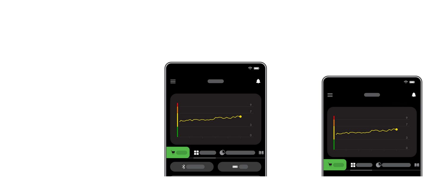 A phone screen showing the real-time air pollution graph for the Dyson OnTrac headphones on the MyDyson app.