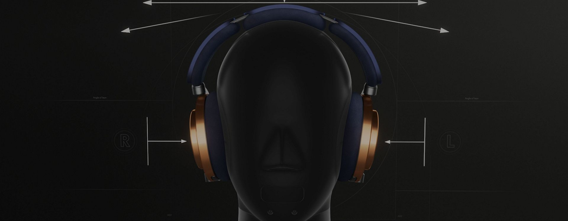 Blonde female model looking down wearing the Dyson OnTrac headphone with CNC Copper caps.