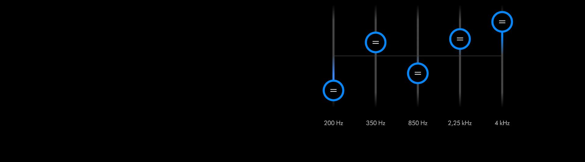 Phone screens showing the EQ settings, ANC settings and Noise pollution pages on the MyDyson app.