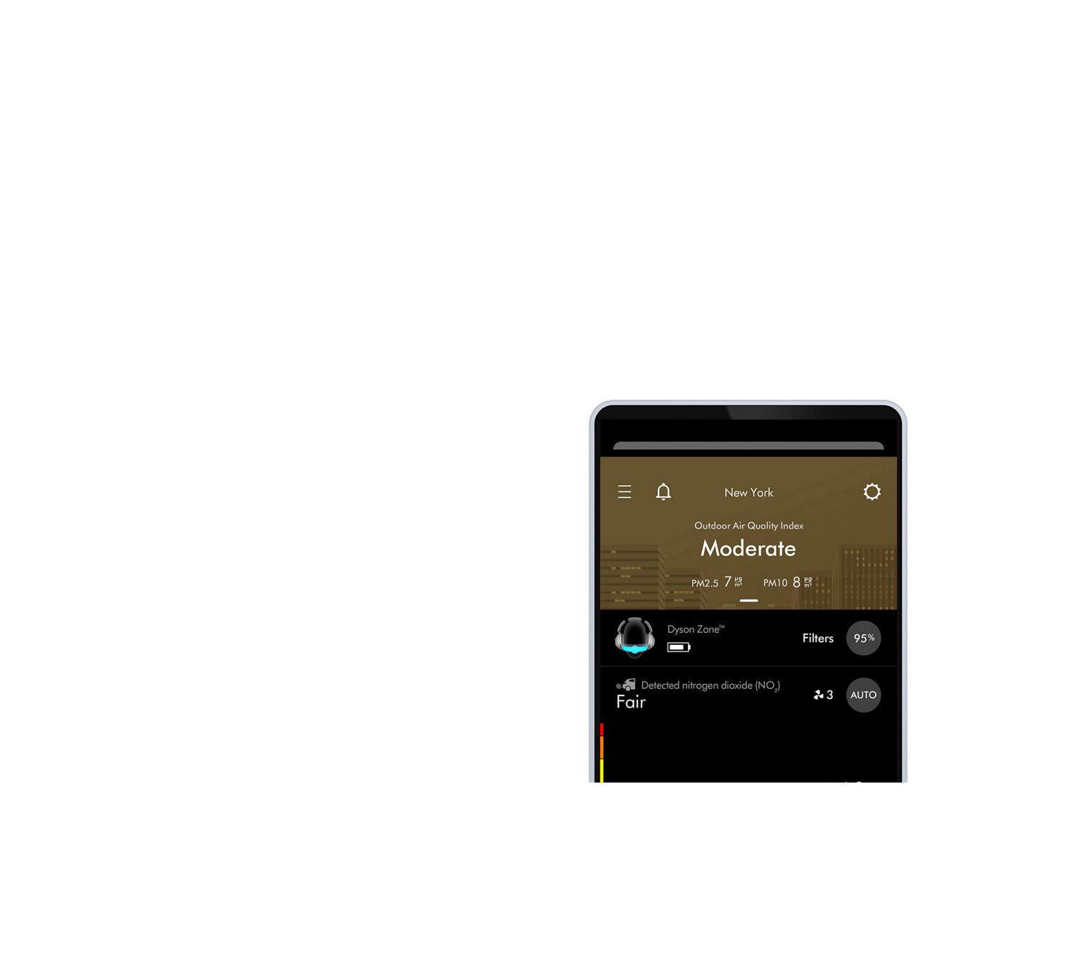 A phone screen with line graph reporting air quality