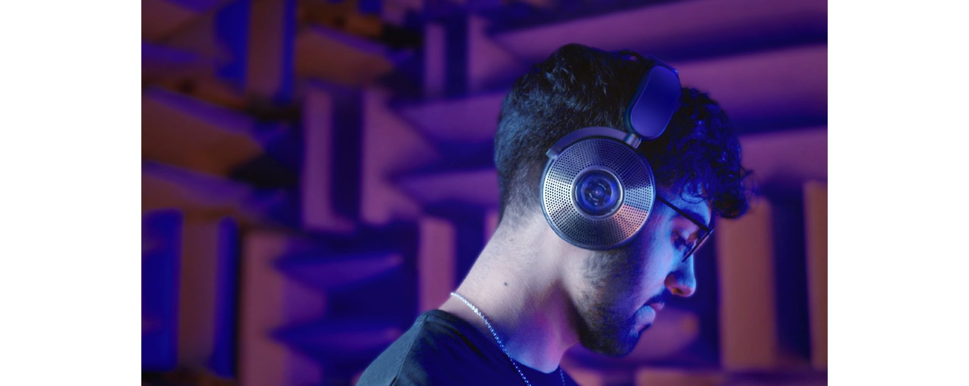 Man wearing Dyson Zone headphones