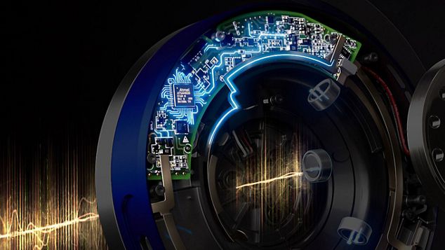 Exploded view shows the circuit board inside the ear cup.