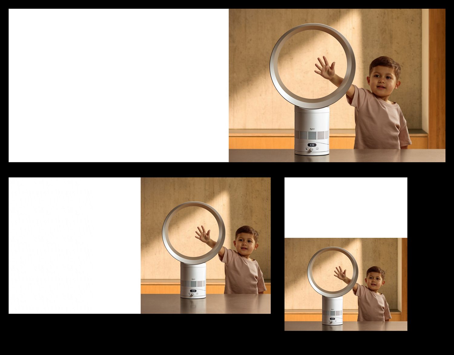 A child putting their hand in the loop of the Dyson Cool CF1 fan.