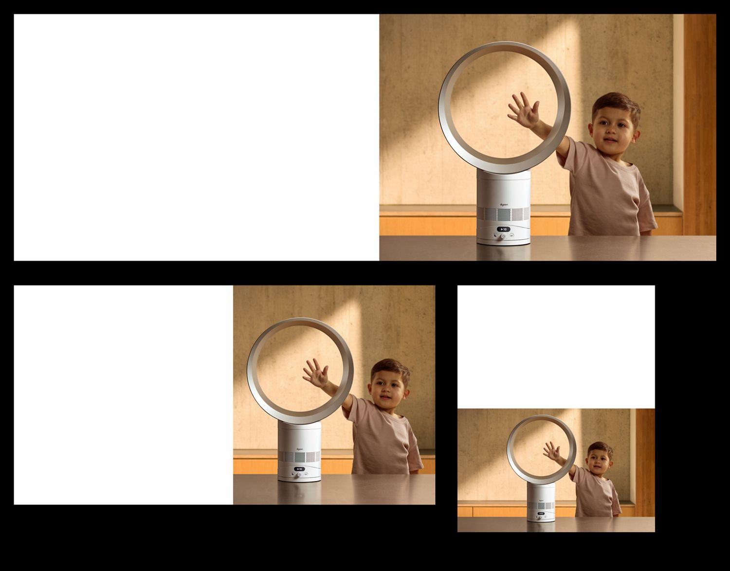 A child putting their hand in the loop of the Dyson Cool CF1 fan.