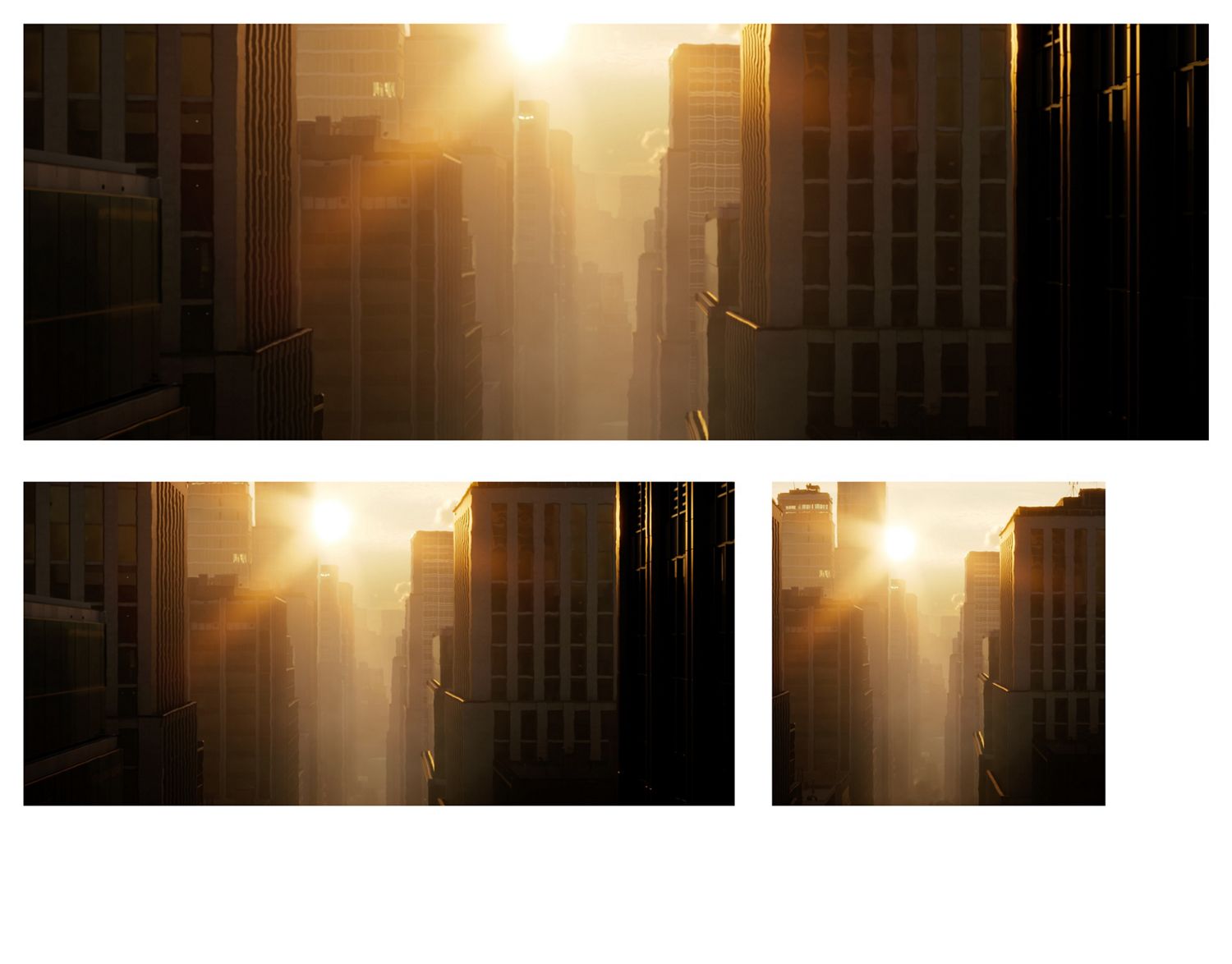 A sun sets over a hot city.