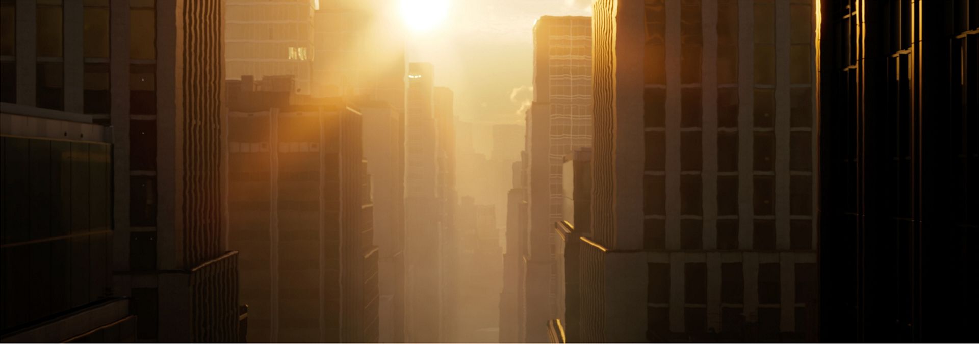 Ein Sonnenuntergang vor einer Stadt.