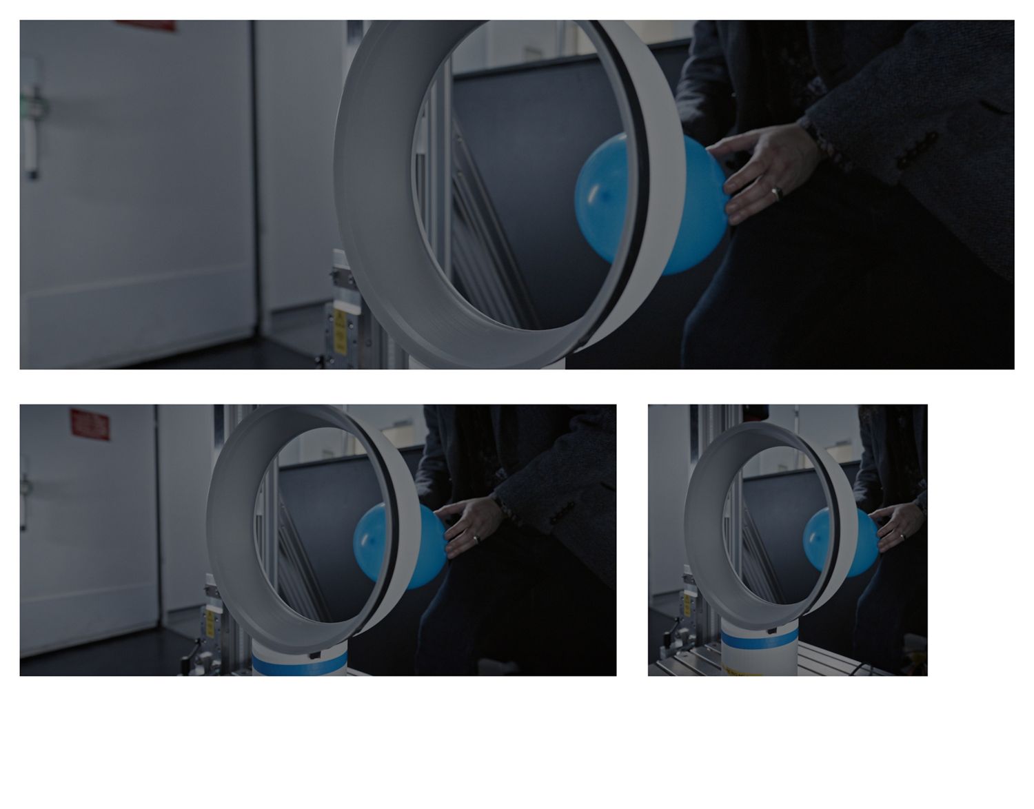 A balloon is passed through the loop amplifier of the Dyson Cool CF1 fan.