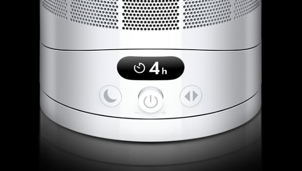 The Dyson Cool CF1 fan’s LCD screen showing a clock timer icon with four hours remaining.