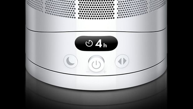 The Dyson Cool CF1 fan’s LCD screen showing a clock timer icon with four hours remaining.
