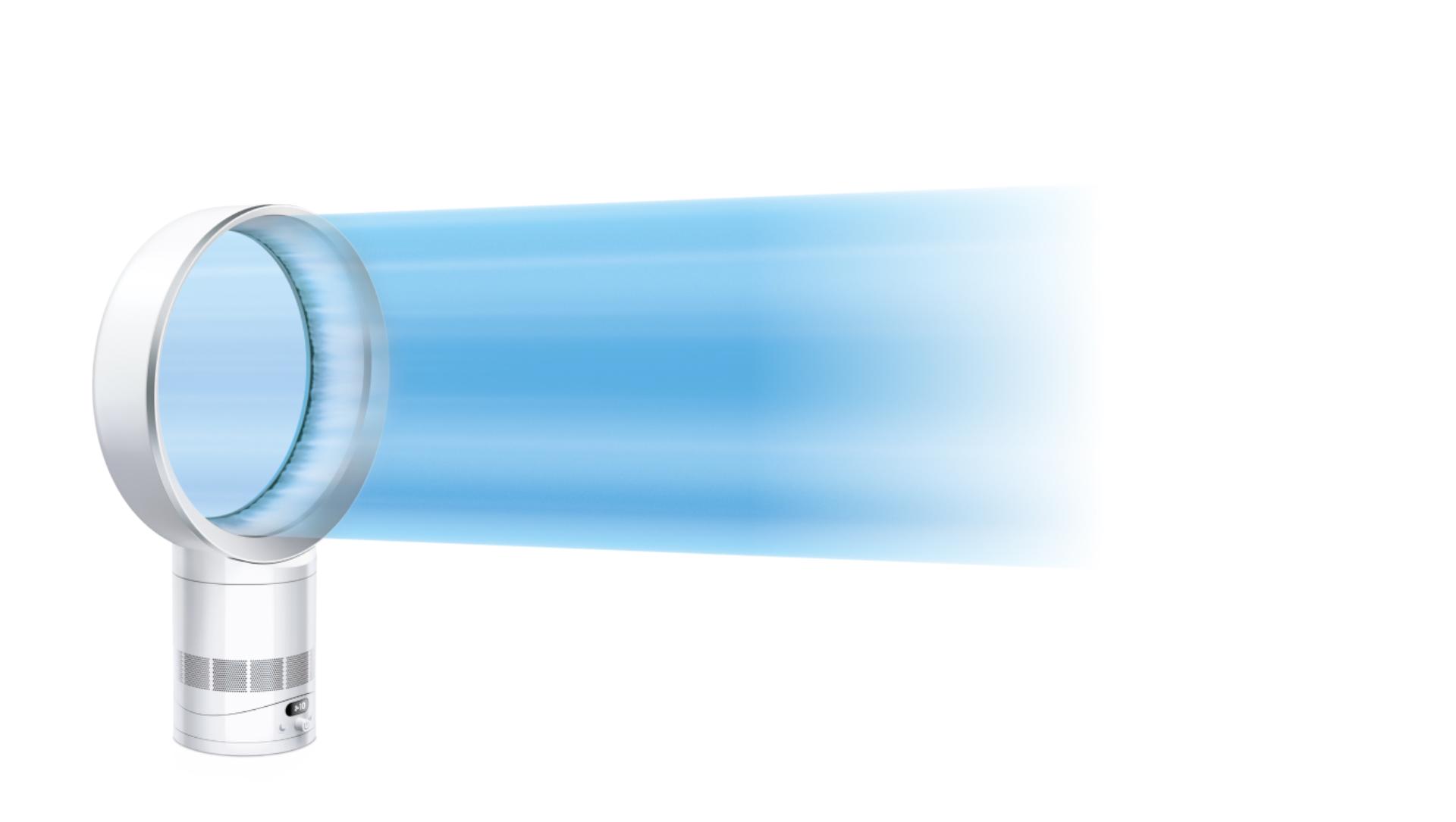 A computer generated image showing smooth, powerful airflow from the Dyson Cool CF1 fan.