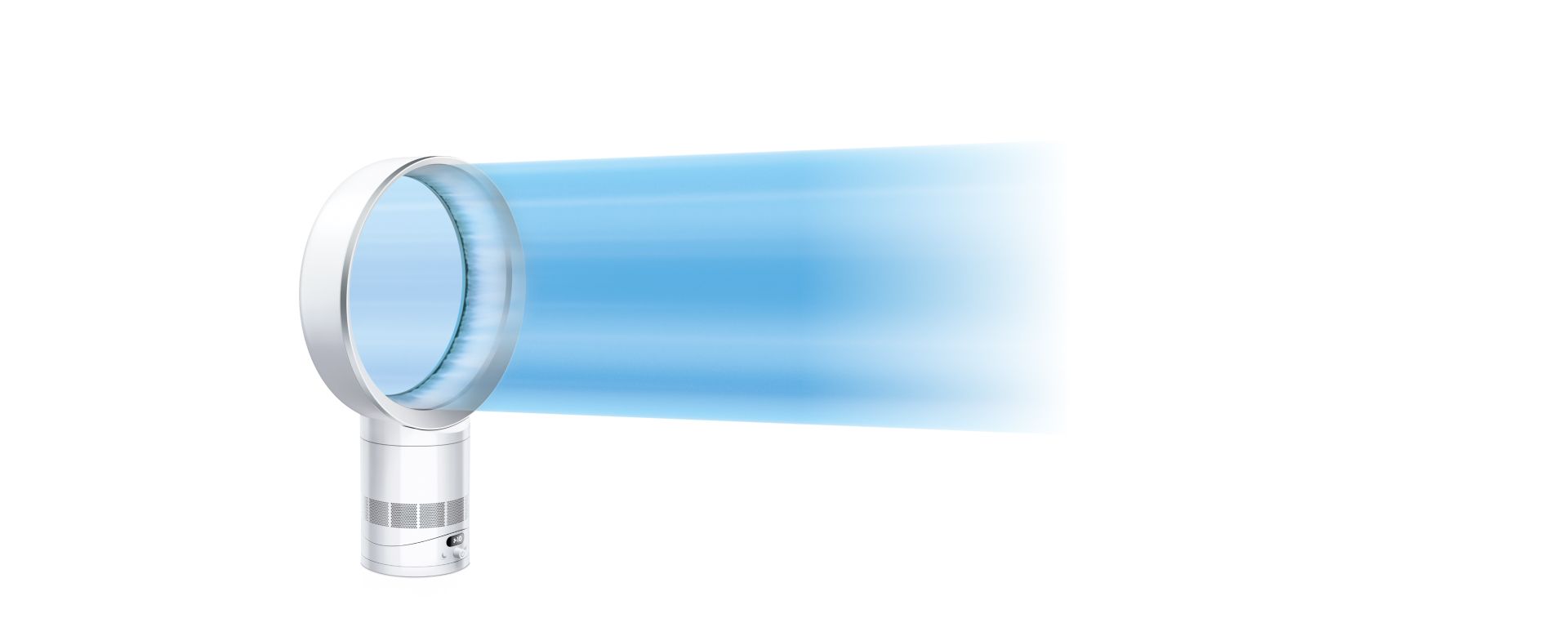 A computer generated image showing smooth, powerful airflow from the Dyson Cool CF1 fan.