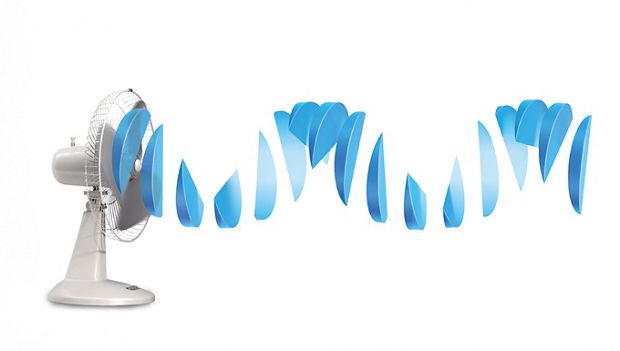 A computer generated image visualising the choppy air that is produced by bladed fans.