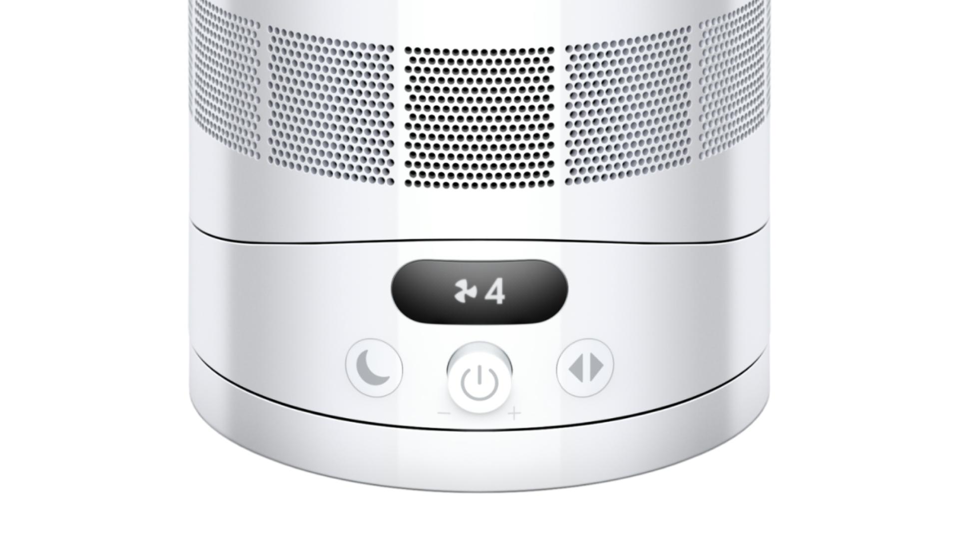 The LCD screen of the Dyson Cool CF1 fan above the control buttons and dial.