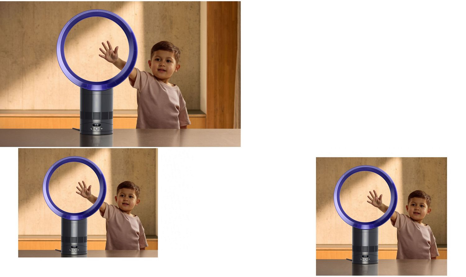 A child putting their hand in the loop of the Dyson Cool CF1 fan.