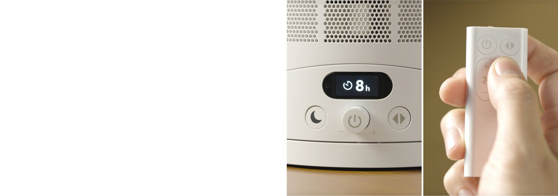 Sleep mode is activated on the Dyson Cool CF1 fan using the remote and the timer is reflected on the screen.