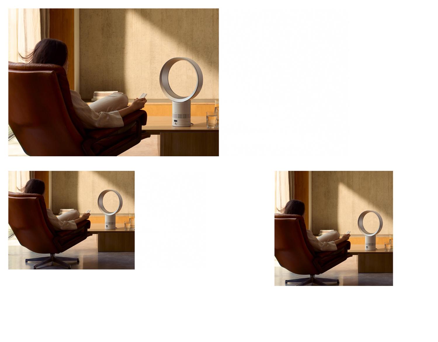 Der Dyson Cool CF1 liefert einer Person, die in einem Sessel entspannt, eine kühle Brise.