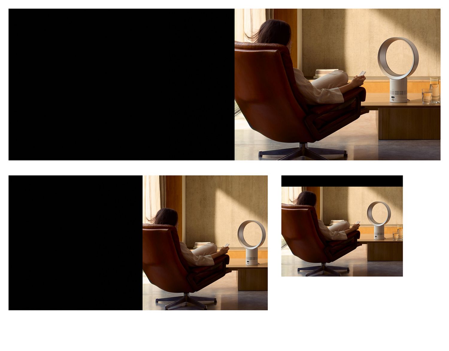 The Dyson Cool CF1 delivering a cool breeze to a person relaxing in a chair.