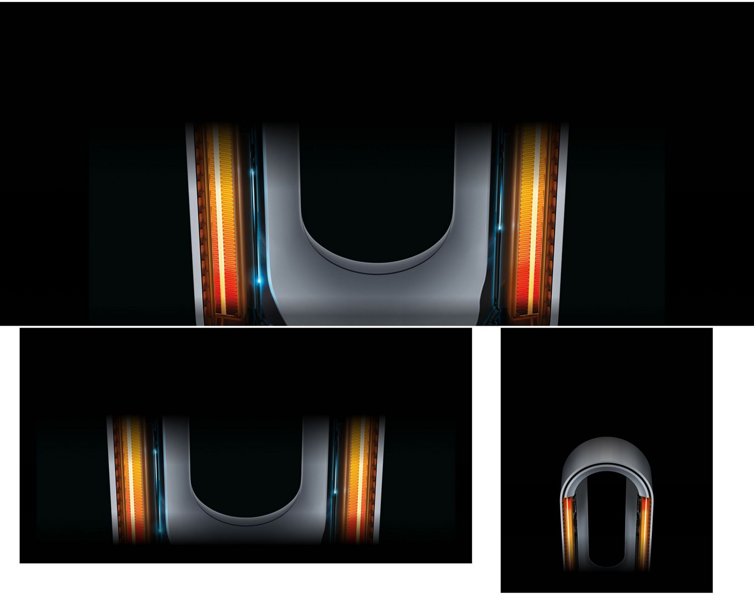 Cutaway showing the ceramic heater plates inside the Dyson Hot+Cool HF1 Remote Link Pre-heat heater and cooling fan.