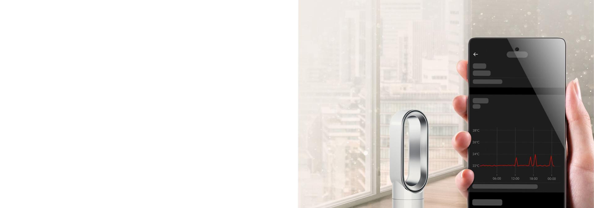 The Dyson Hot+Cool HF1 Remote Link Pre-heat heater and cooling fan thermostat on the MyDyson app.