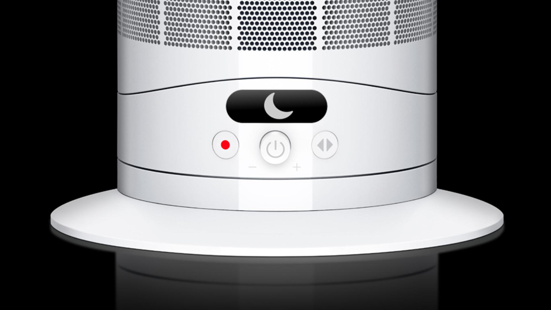 The screen of the Dyson Hot+Cool HF1 Remote Link Pre-heat heater and cooling fan shows a crescent moon icon for Sleep mode.