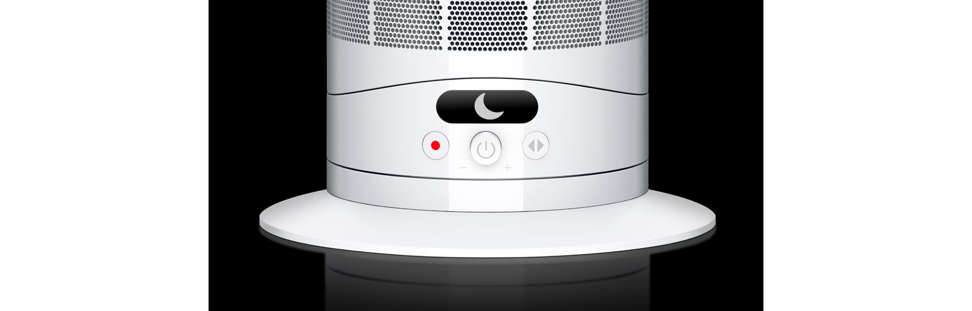 The screen of the Dyson Hot+Cool HF1 Remote Link Pre-heat heater and cooling fan shows a crescent moon icon for Sleep mode.