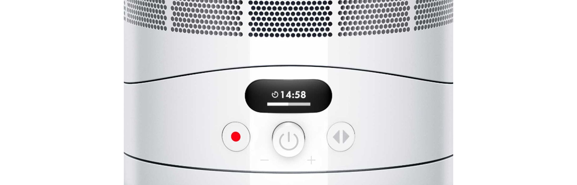 The LCD screen of the Dyson Hot+Cool HF1 Remote Link Pre-heat heater and cooling fan.