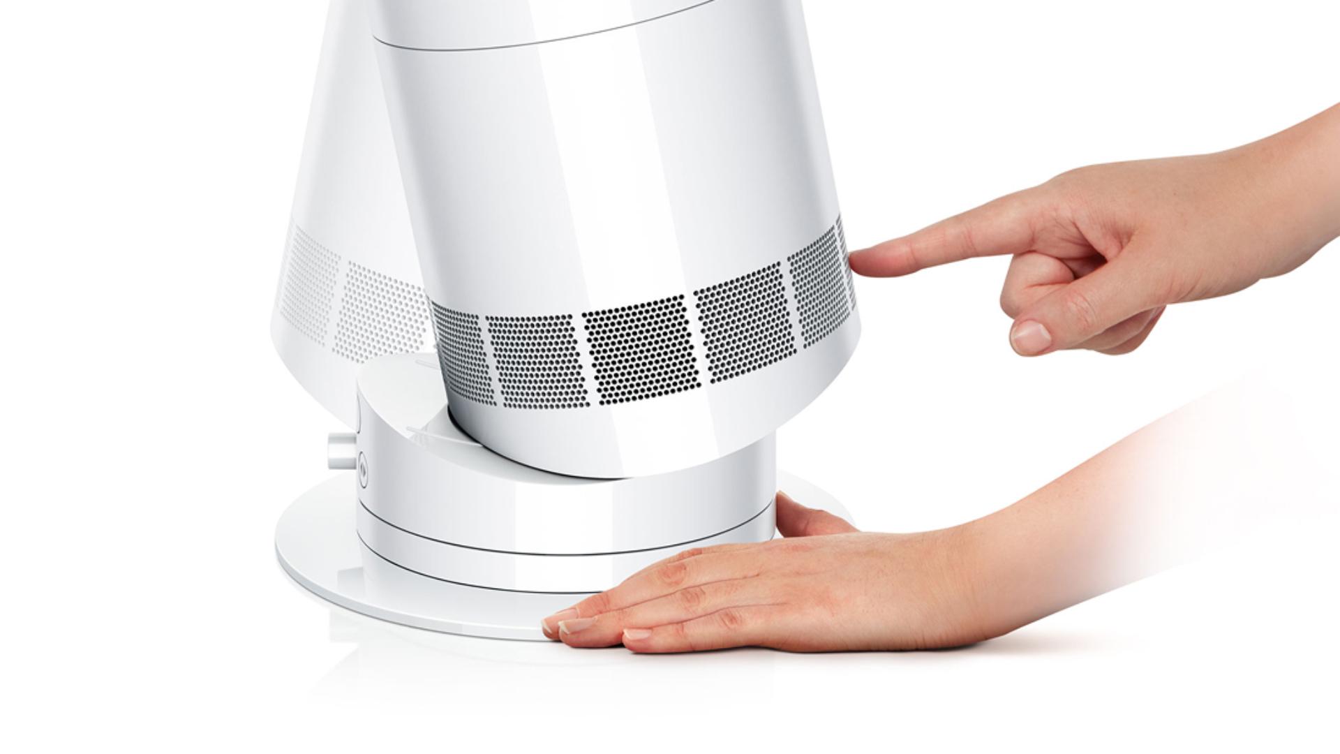 The Dyson Hot+Cool HF1 Remote Link Pre-heat heater and cooling fan tilts on its base.