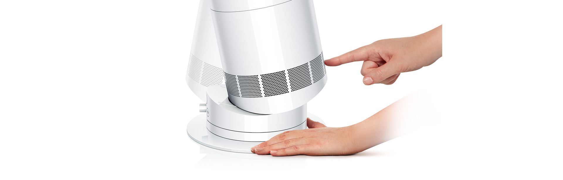 The Dyson Hot+Cool HF1 Remote Link Pre-heat heater and cooling fan tilts on its base.