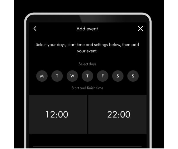 Ajakava määramise funktsioonid MyDysoni rakenduses.
