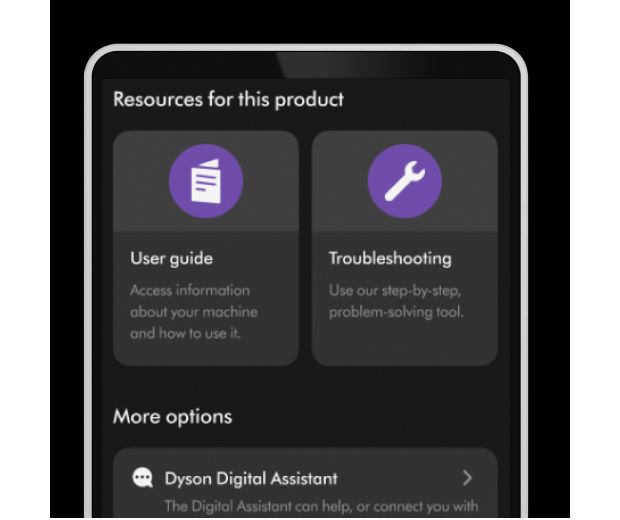 Tugi ja tõrkeotsing MyDysoni rakenduses.