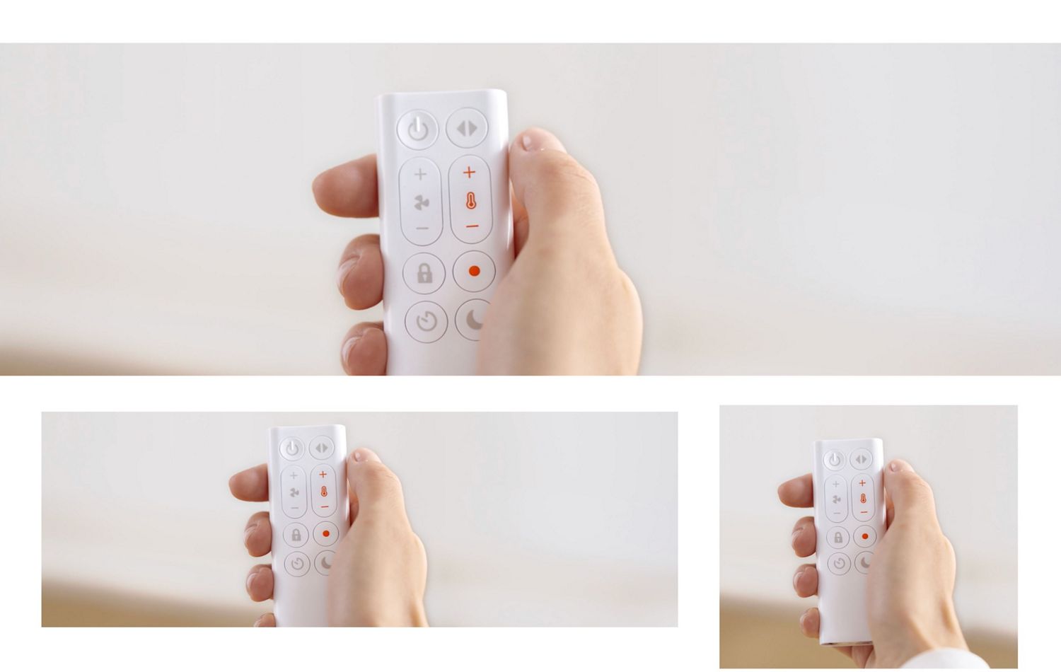 Télécommande pour le chauffage ventilateur Dyson Hot+Cool HF1 Remote Link Pre-heat dans une main.