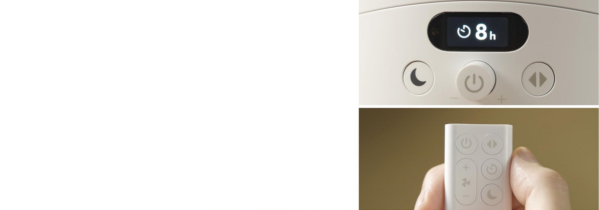 Sleep timer is set remotely on the Dyson Hot+Cool HF1 Remote Link Pre-heat heater and cooling fan using the Remote control.