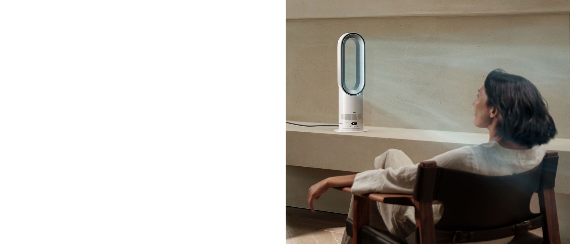 The Dyson Hot+Cool HF1 Remote Link Pre-heat heater and cooling fan cools a room with powerful airflow.