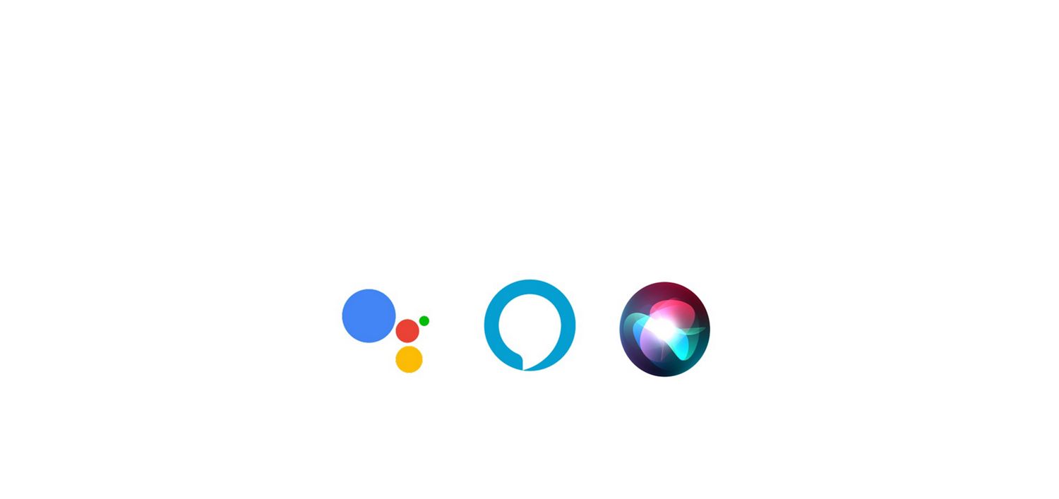 Google Assistant, Siri Shortcuts and Amazon Alexa logos.